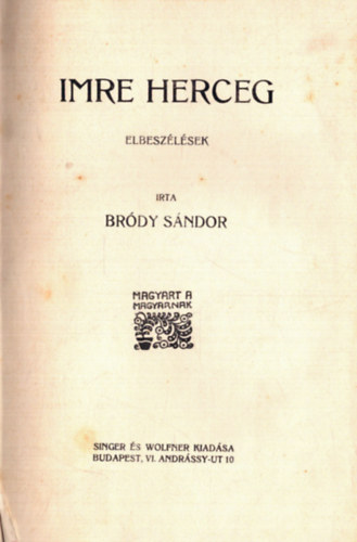 Brdy Sndor - Imre herceg (1. kiads)