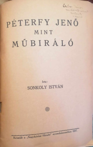 Sonkoly Istvn - Pterfy Jen mint mbrl