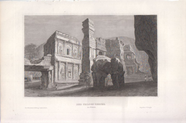Der Felsen Tempel zu Ellora (Sziklatemplom Ellor�ban, Ell�rai barlangok, India, �zsia) (16x23,5 cm m�ret� eredeti ac�lmetszet, 1856-b�l)