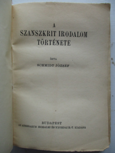 Schmidt Jzsef - A szanszkrit irodalom trtnete