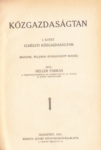 Dr. Heller Farkas - Kzgazdasgtan I. (Elmleti kzgazdasgtan)