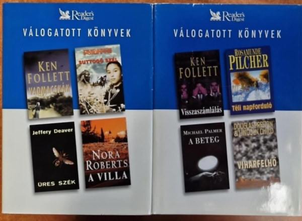 Reader's Digest vál. - 2db Ridest könyv.:Vadmacskák ,Suttogó szél ,Üres szék ,A villa + Visszaszámlálás ,Téli napforduló ,A beteg ,Viharfelhő + A kódex / Szerelmem Pete / A futónő / Az őrület határa (3 kötet, Reader's Digest válogatott könyvek)