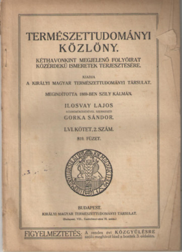 Dr. Ilosvay-Dr. Gorka - Természettudományi közlöny 1924