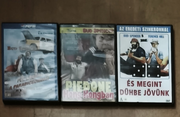 1db Bud Spencer-Terence Hill és 2db Bud Spencer DVD magyarul, eredeti szinkronnal - És megint dühbe jövünk, Piedone Hong Kongban, Fél lábbal a Paradicsomban