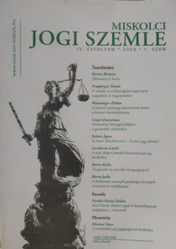 Bragyova Andrs - Miskolci Jogi szemle IV. vfolyam 2009 1. szm