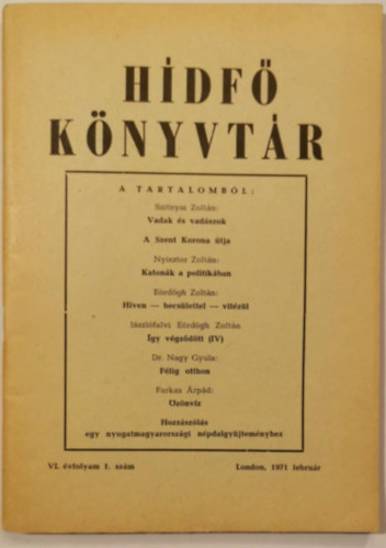 Hídfő Könyvtár VI. évfolyam 1. szám